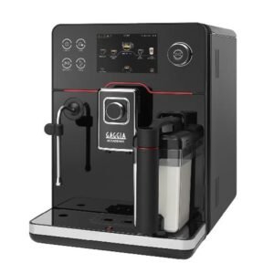 Gaggia Accademia mesin kopi espresso full automatic premium Italia dengan touchscreen display, ceramic grinder, automatic milk carafe, dan steam wand profesional.