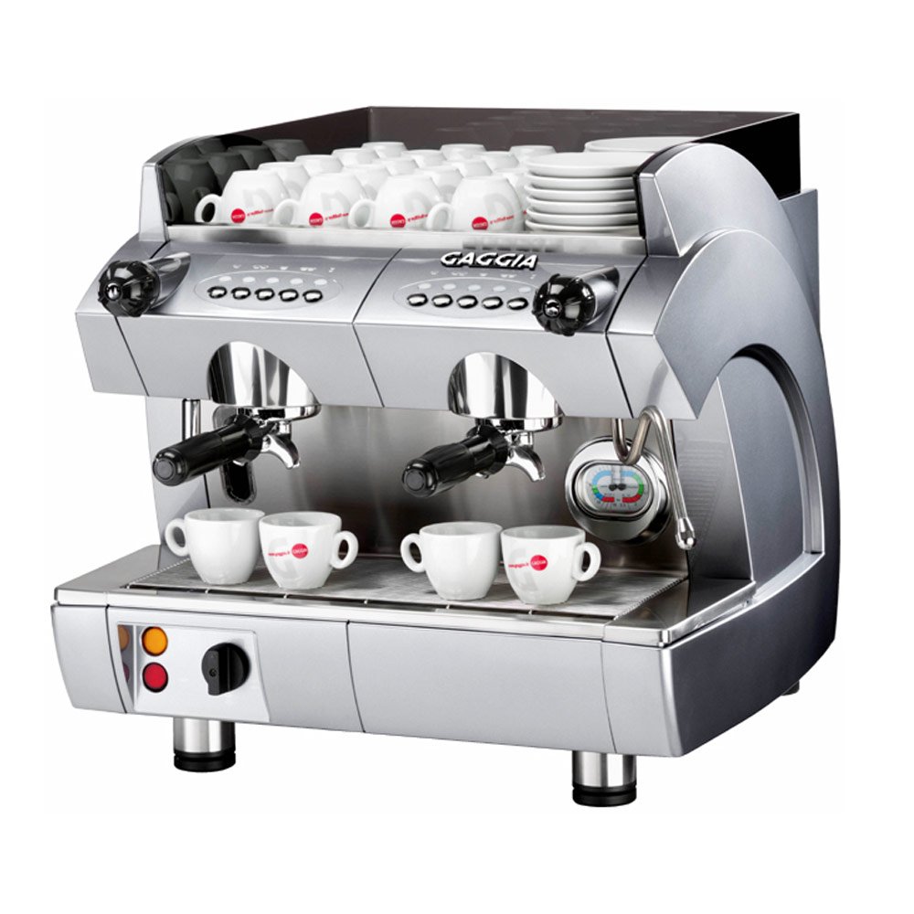Gaggia GD 2 Group mesin espresso komersial premium Italia dengan dual group head, steam wand profesional, dan boiler besar untuk coffee shop dan cafe.