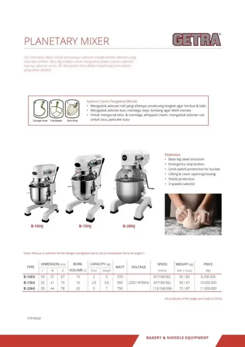 Planetary Mixer GETRA B10HJ B15HJ B20HJ - Gambar 2