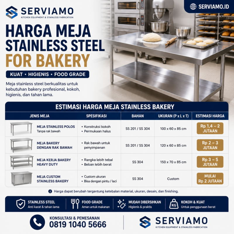 harga meja stainless steel for bakery